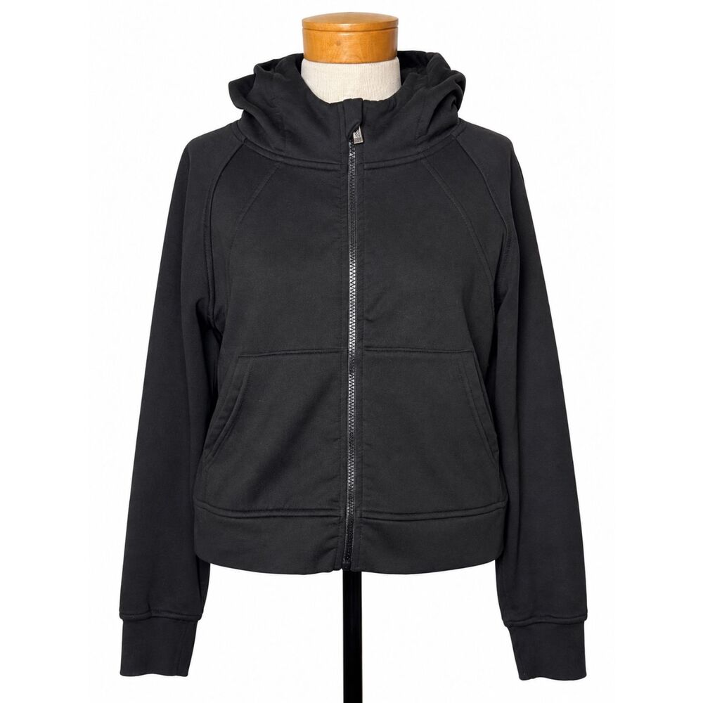 Laslulu Black Cropped Full Zip Hoodie Medium Fleece Lined Scuba Sweatshirt
